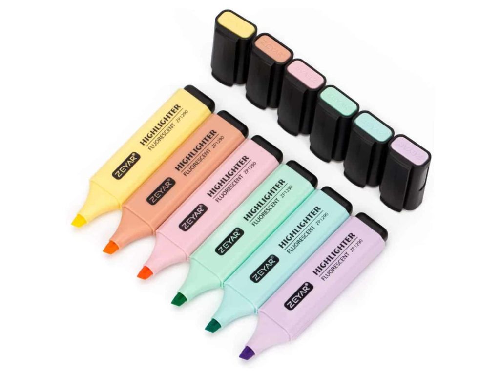 ZEYAR Highlighter, Pastel Colors Chisel Tip Marker Pen, Assorted Colors, Water Based, Quick Dry (6 Macaron Colors)