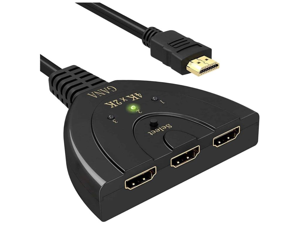 HDMI Switch, GANA 3 Port 4K HDMI Switch 3x1 Switch Splitter with Pigtail Cable Supports Full HD 4K 1080P 3D Player