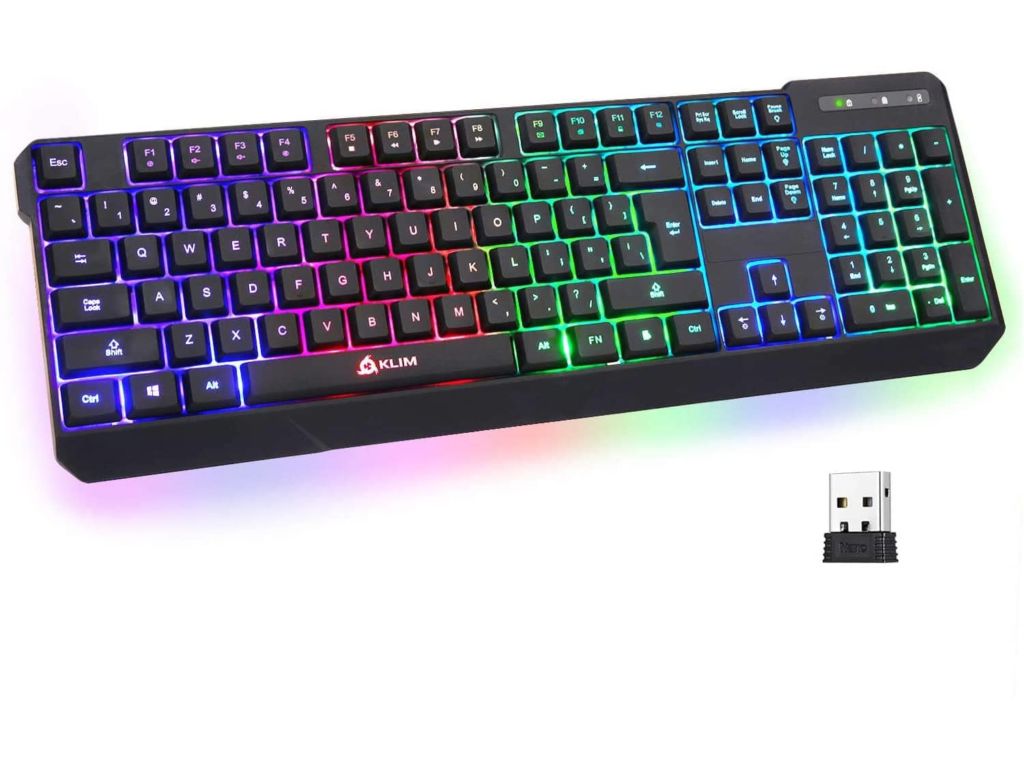 KLIM Chroma Rechargeable Wireless Gaming Keyboard + Slim, Durable, Ergonomic, Quiet, Waterproof, Silent Keys + Backlit Wireless Keyboard for PC PS4 Xbox One Mac + Teclado Gamer + New 2021 Version