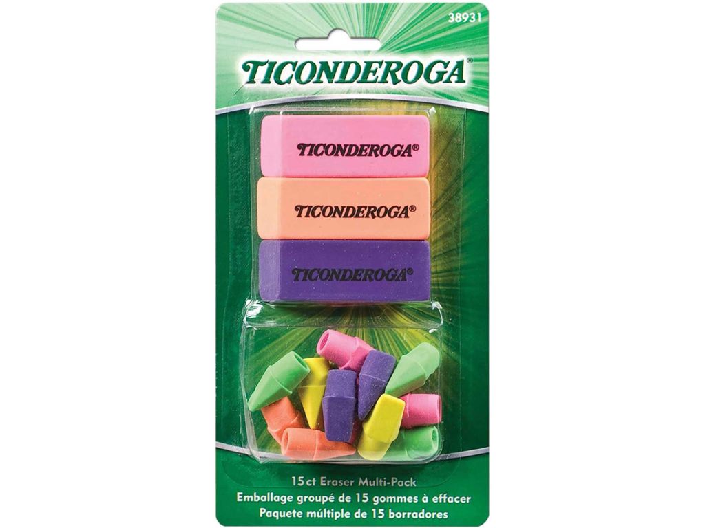 Ticonderoga Neon Erasers, Assorted Colors, 15 Count (38931)
