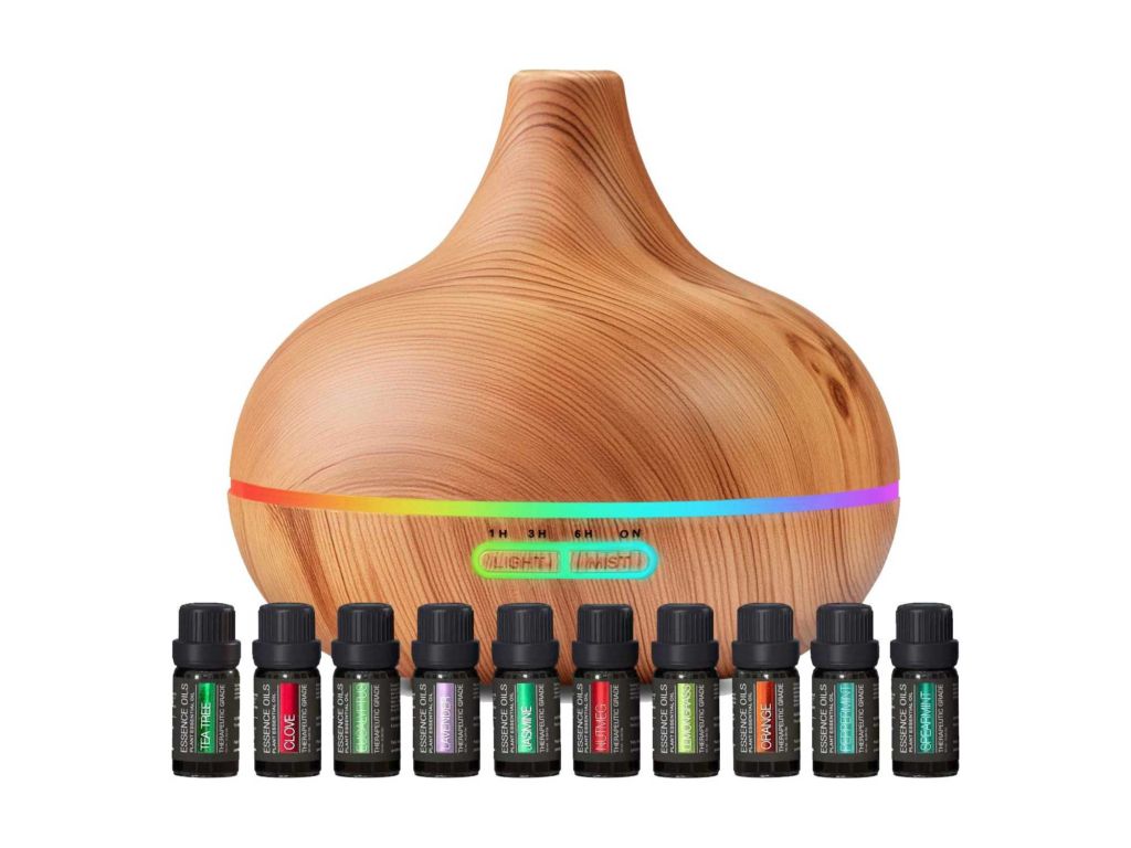 Ultimate Aromatherapy Diffuser & Essential Oil Set - Ultrasonic Diffuser & Top 10 Essential Oils - 400ml Diffuser with 4 Timer & 7 Ambient Light Settings - Therapeutic Grade Essential Oils - Lavender