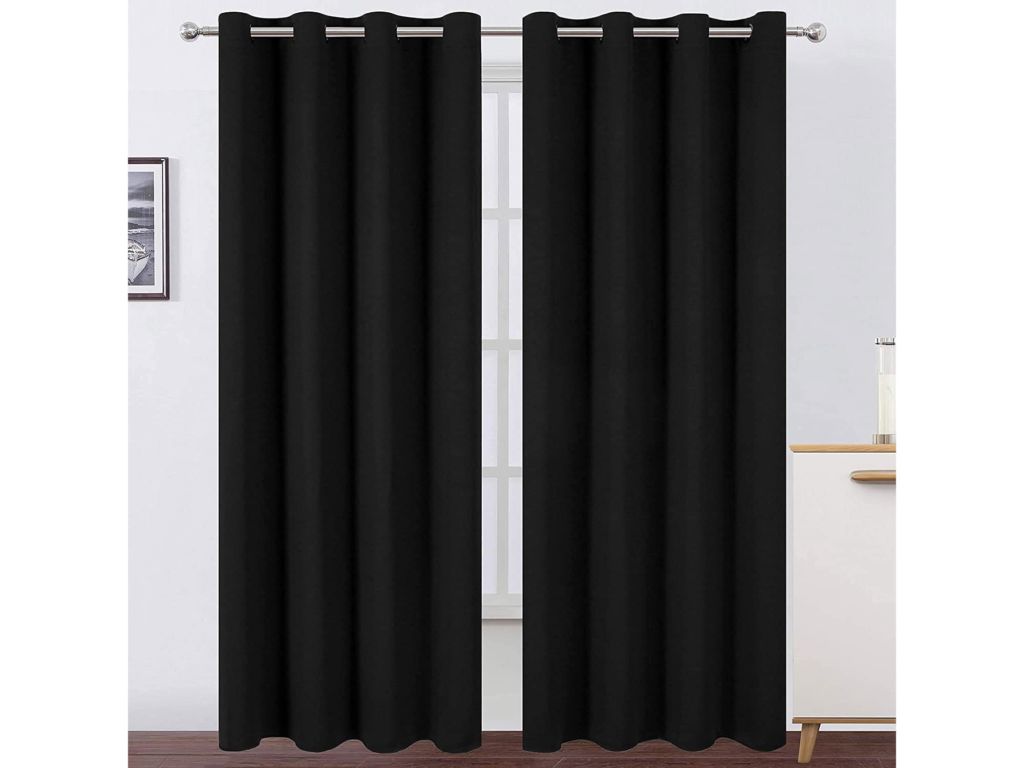 LEMOMO Blackout Curtains 52 x 84 inch/Black Curtains Set of 2 Panels/Thermal Insulated Room Darkening Bedroom Curtains