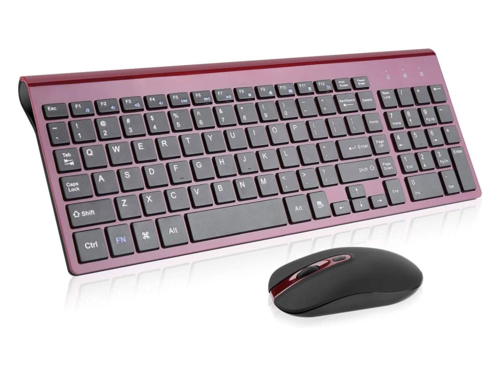 Wireless Keyboard Mouse Combo, cimetech Compact Full Size Wireless Keyboard and Mouse Set 2.4G Ultra-Thin Sleek Design for Windows, Computer, Desktop, PC, Notebook - (Wine red)