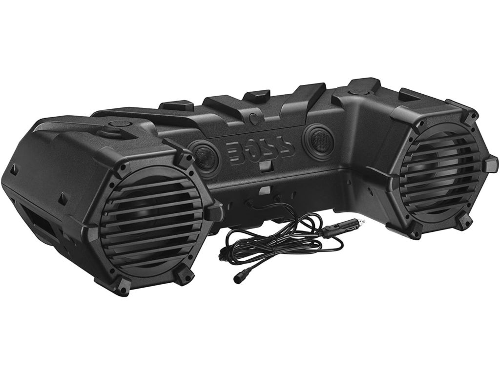 BOSS Audio Systems ATVB95LED UTV ATV Speakers - Weatherproof, ATV Soundbar, 8 Inch Speakers, 1.5 Inch Tweeters, Amplified, Wired Remote for Bluetooth Connectivity, LED Light Bar, Storage Compartment