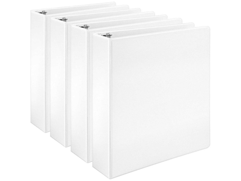 Amazon Basics Binder - 2 Inch D-Ring, White, 4-Pack