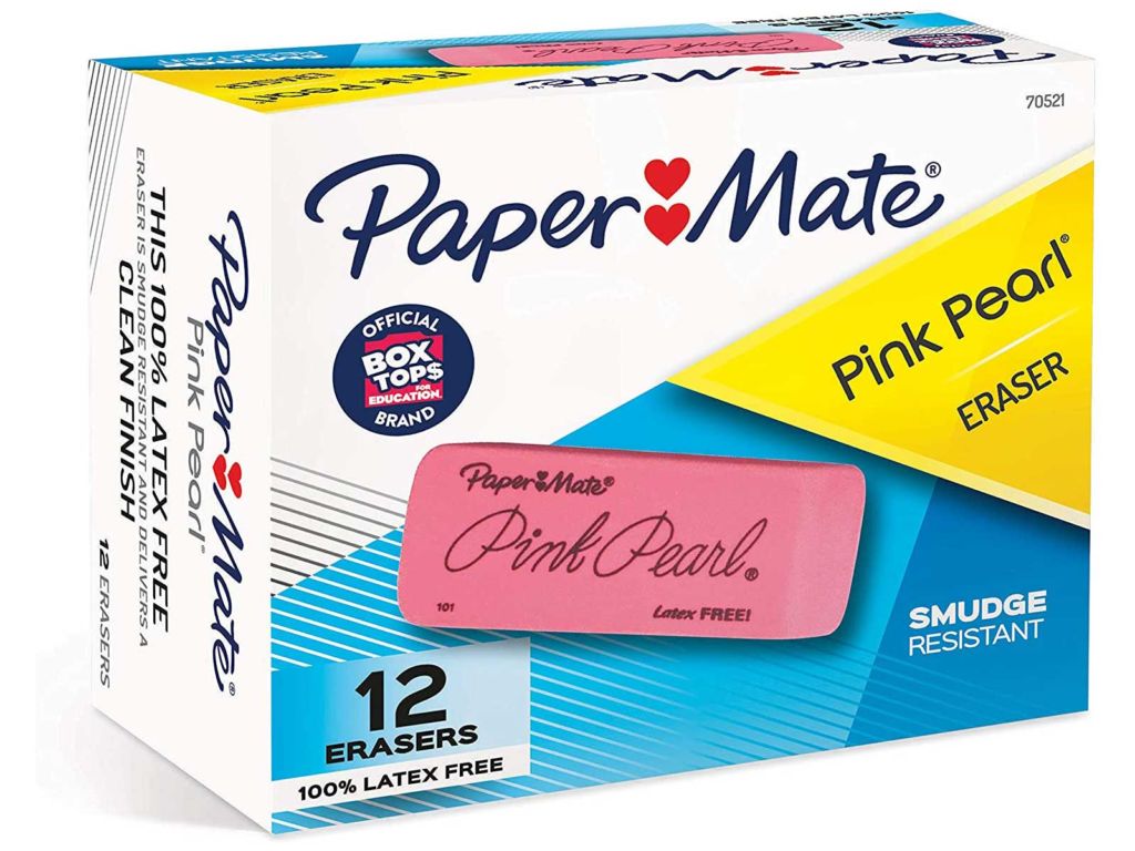 Paper Mate Pink Pearl Erasers, Large, 12 Count