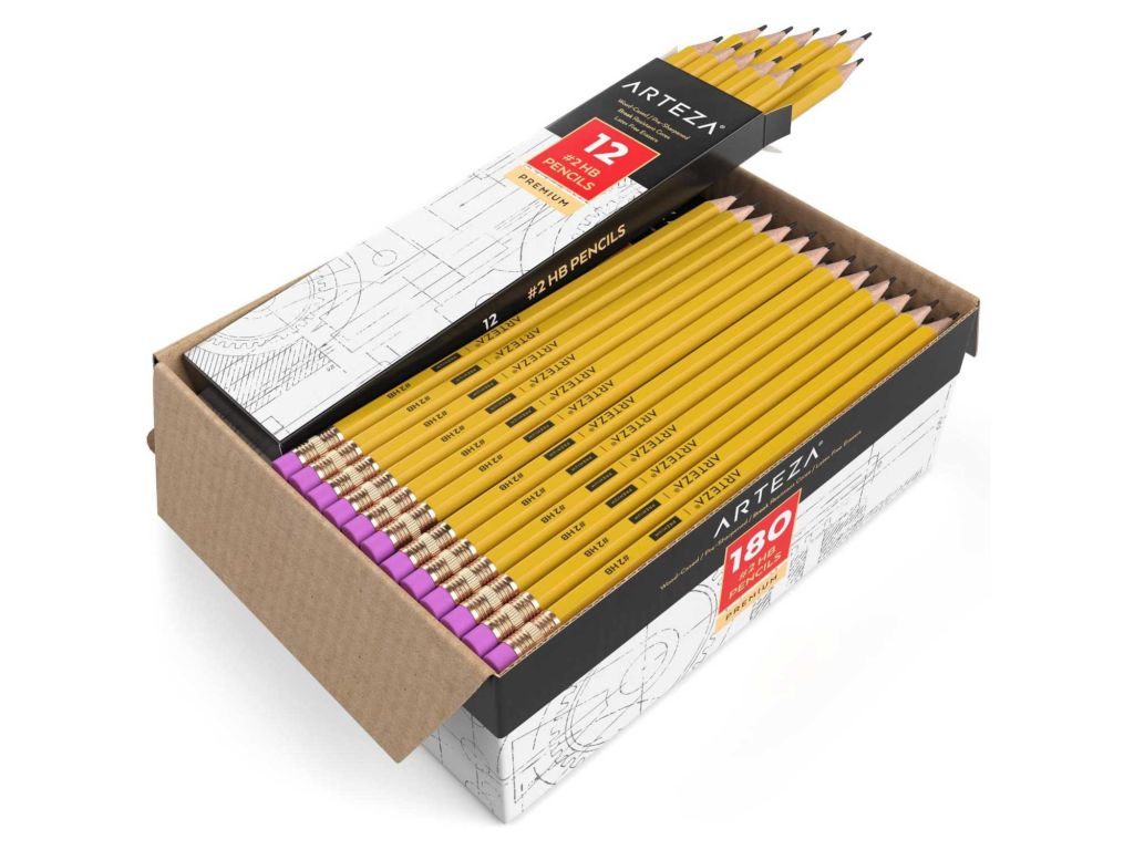 Arteza HB Pencils #2, Pack of 180, Wood-Cased Graphite Pencils in Bulk, Pre-Sharpened, with Latex-Free Erasers, Office & School Supplies for Exams and Classrooms
