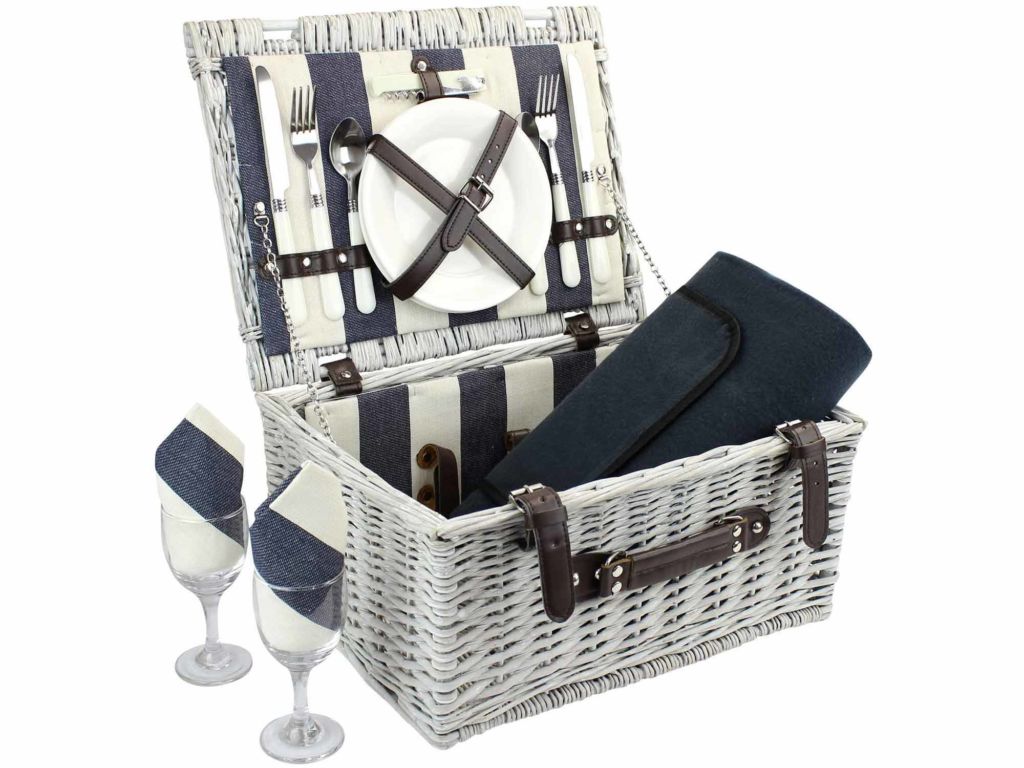 ZORMY Picnic Basket for 2 with Waterproof Blanket, Durable Wicker Picnic Hamper Set, Willow Picnic Basket Accessories Plates and Utensils, Perfect Wedding, Anniversary or Birthday Gift