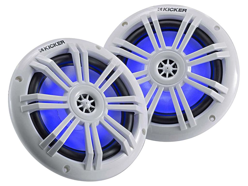 Kicker 45KM604WL 6.5 Inch 2 Way Coaxial Marine Light Up LED Boat Speakers, Pair, 4 Ohm, 150 Max Watts, Blue