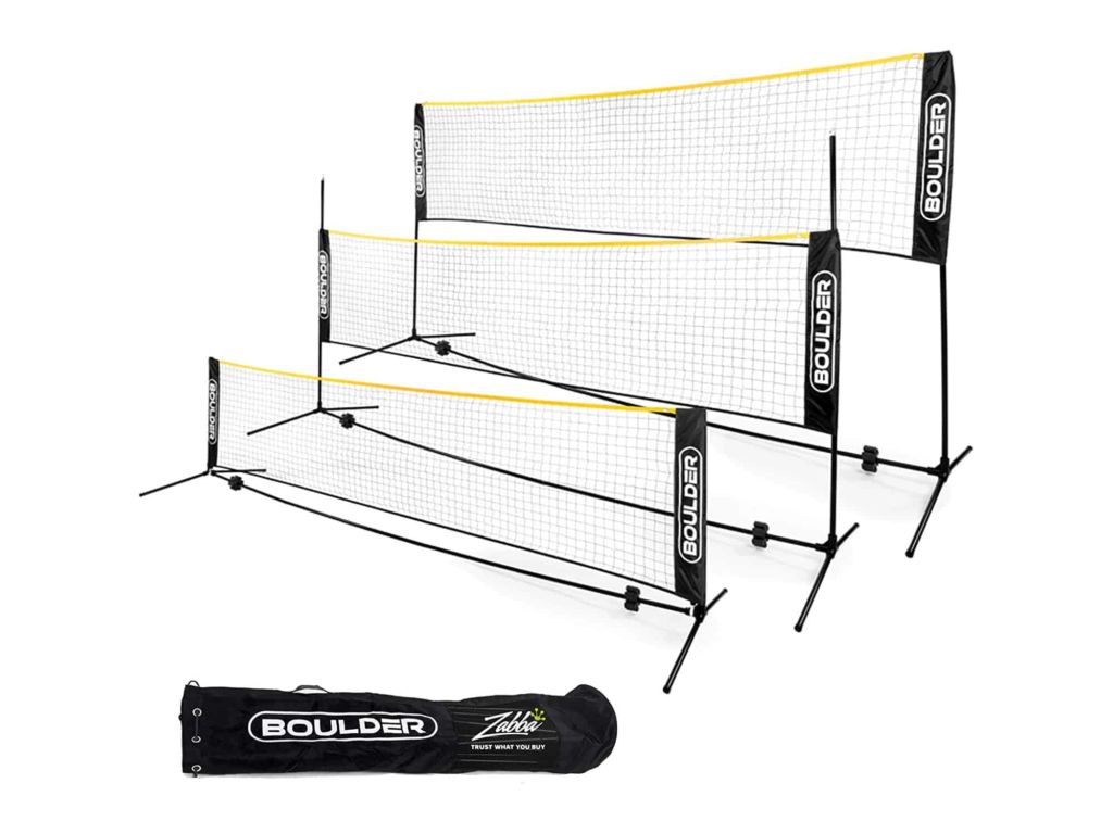 Boulder Portable Badminton Net Set. for Tennis, Soccer Tennis, Pickleball, Kids Volleyball. Easy Setup Nylon Sports Net with Poles