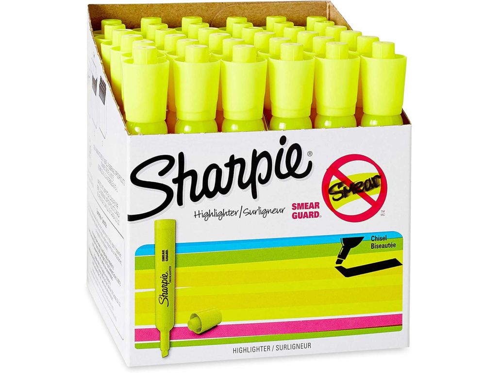 Sharpie Tank Style Highlighters, Chisel Tip, Fluorescent Yellow, Box of 36 (1920938)