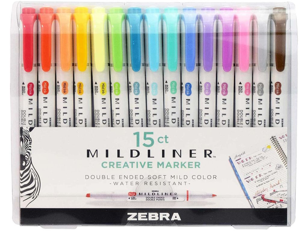 Zebra Pen Mildliner, Double Ended Highlighter, Broad and Fine Tips, Assorted Colors, 15 Pack