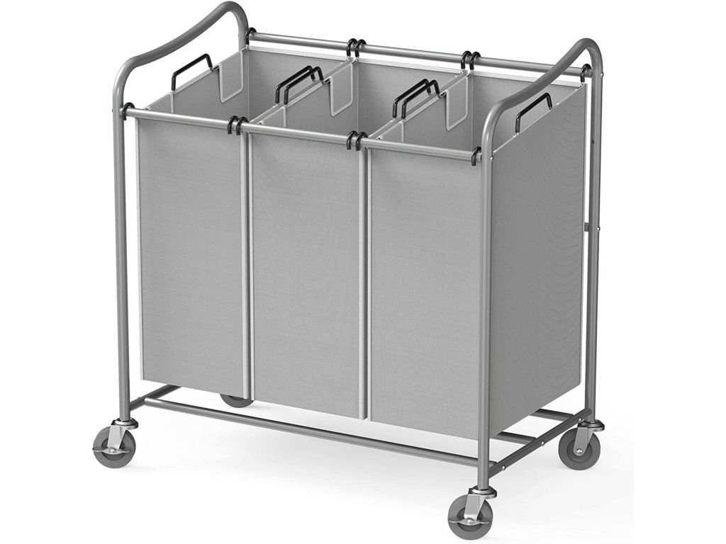 Simple Houseware Heavy-Duty 3-Bag Laundry Sorter Cart, Silver