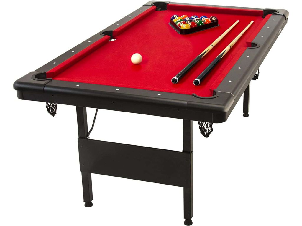 GoSports 6ft or 7ft Billiards Table - Portable Pool Table - Includes Full Set of Balls, 2 Cue Sticks, Chalk, and Felt Brush; Choose Your Size and Color