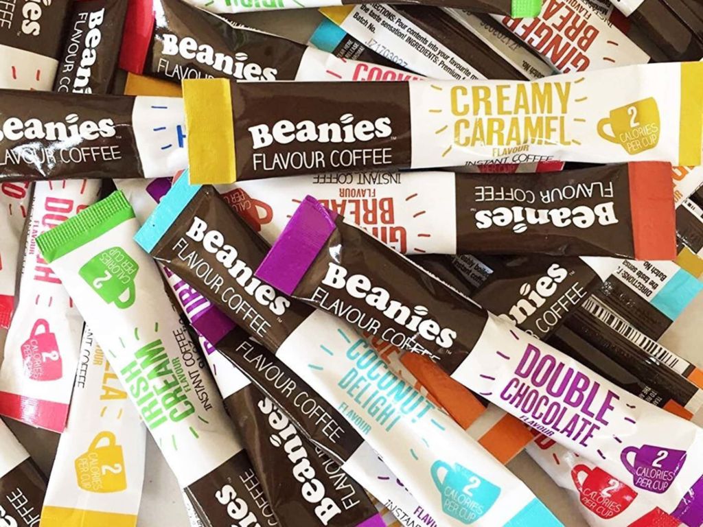 Beanies 50 Coffee Sticks, Mixed Blends; instant flavored coffee