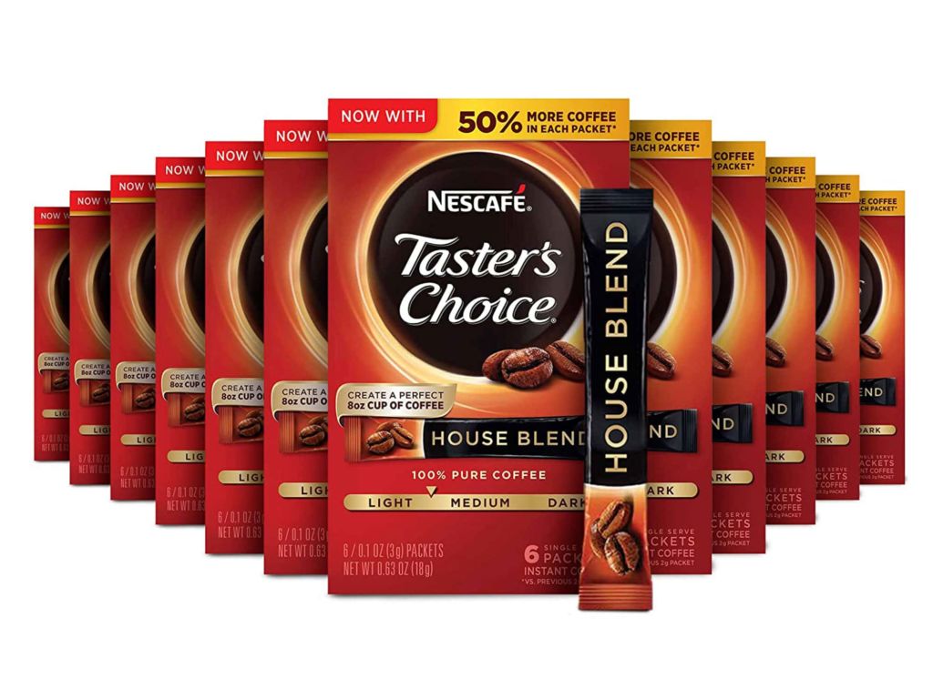 NESCAFE Taster's Choice, House Blend Light Medium Roast Instant Coffee, 12 boxes (72 packets)