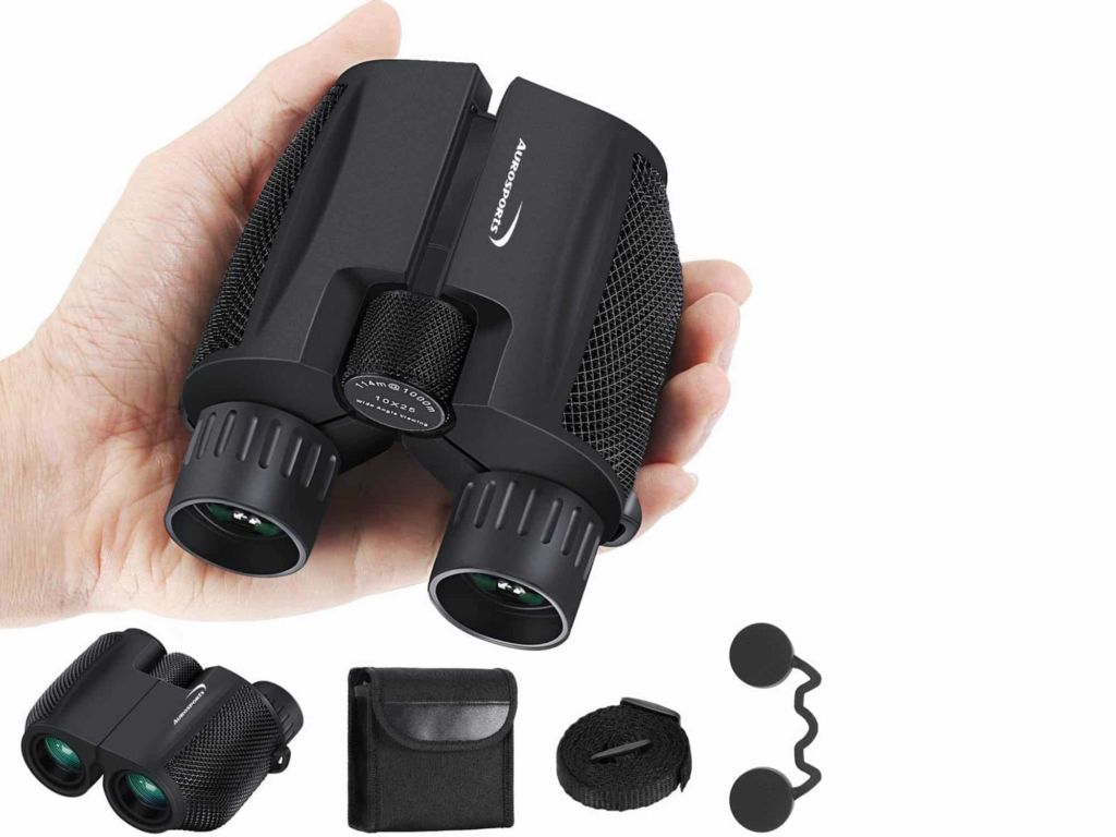 Aurosports 10x25 Binoculars for Adults and Kids, Folding Compact Binocular with Weak Light Vision, Lightweight Small Binoculars for Bird Watching, Travel, Concerts, Hunting, Hiking