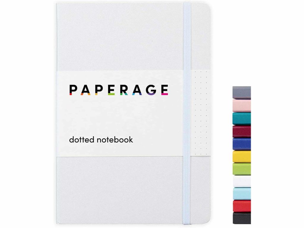 Paperage Dotted Journal Bullet Notebook, Hard Cover, Medium 5.7 x 8 inches, 100 gsm Thick Paper (White, Dotted)