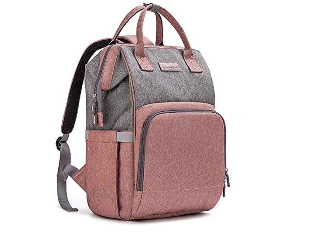 Diaper Bag Backpack Nappy Bag Upsimples Baby Bags for Mom and Dad Maternity Diaper Bag with USB Charging Port Stroller Straps Thermal Pockets, Water Resistant, Pink Grey