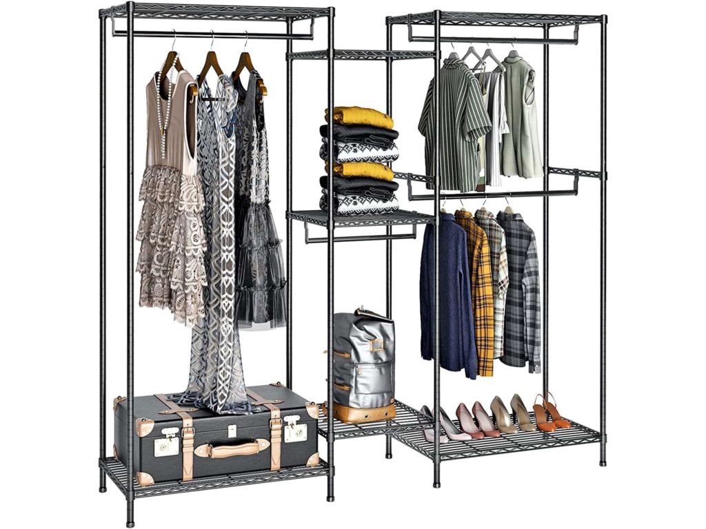 VIPEK 5 Tiers Wire Garment Rack Heavy Duty Clothes Rack Clothes Wardrobe Compact Extra Large Armoire Storage Rack Metal Clothing Rack, 74.4"L x 17.7"W x 76.8"H, Max Load 595.35LBS, V6 Black