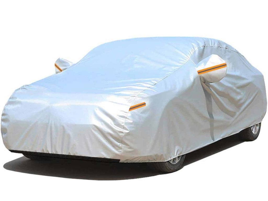 Kayme 6 Layers Car Cover Waterproof All Weather for Automobiles, Outdoor Full Cover Rain Sun UV Protection with Zipper Cotton, Universal Fit for Sedan (178"-185")Vehicle Durable Exterior Car Cover for Hatchback Coupe Sedan (176"-185")