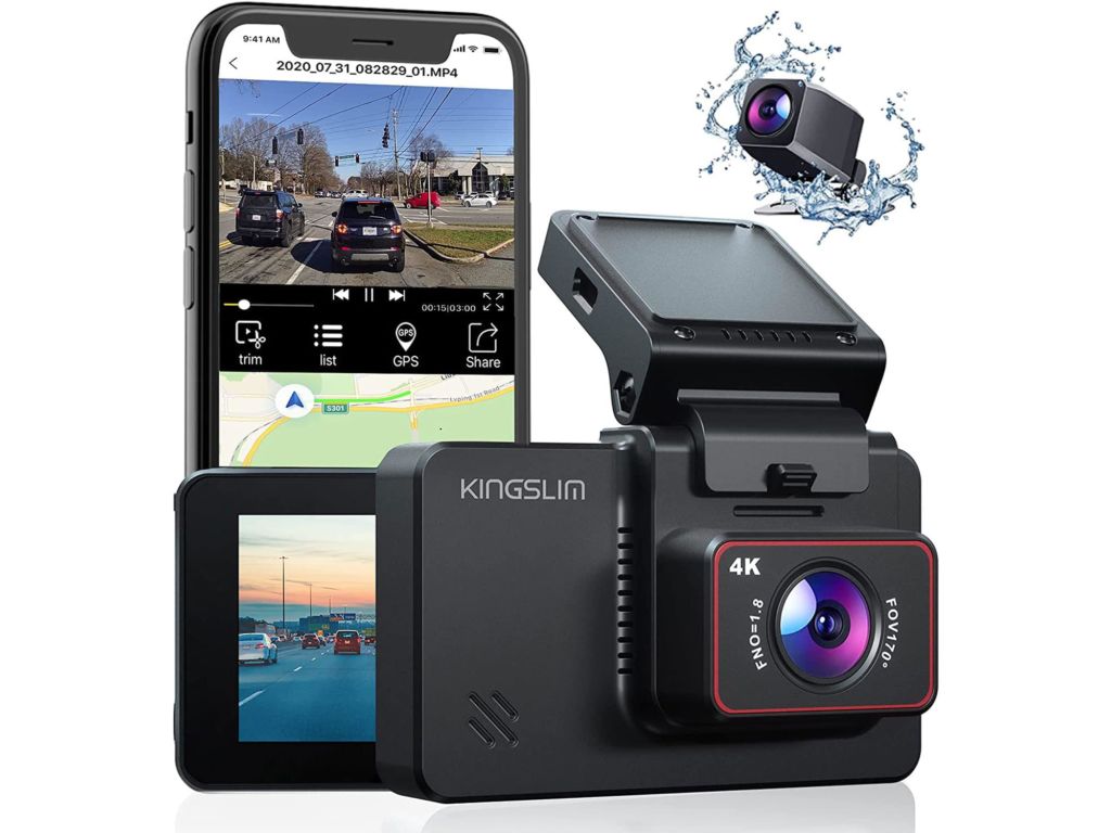 Kingslim D4 4K Dual Dash Cam with Built-in Wi-Fi GPS, Front 4K/2.5K Rear 1080P Dual Dash Camera for Cars, 3" IPS Touchscreen 170° FOV Dashboard Camera with Sony Starvis Sensor, Support 256GB Max