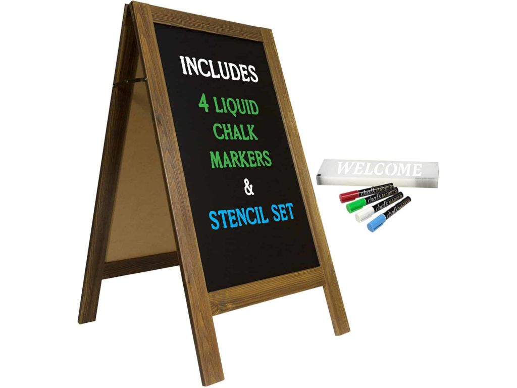 Large Sturdy Handcrafted 40" x 20" Wooden A-Frame Chalkboard Display / 4 Liquid Chalk Markers & Stencil Set/Sidewalk Chalkboard Sign Sandwich Board/ChalkBoard Standing Sign (Rustic)