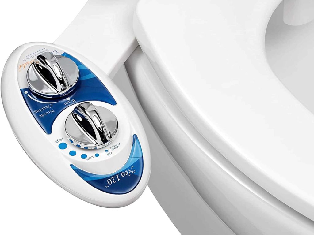 LUXE Bidet Neo 120 - Self Cleaning Nozzle - Fresh Water Non-Electric Mechanical Bidet Toilet Attachment (blue and white)
