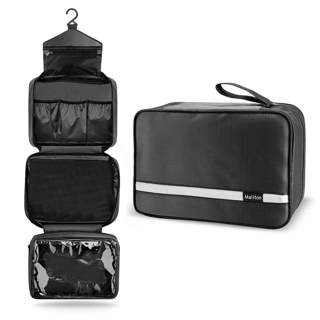Toiletry Bag for Men & Women | Large Toiletry Bags for Traveling | Hanging Compact Hygiene Bag with 4 Compartments | Waterproof Bathroom Shower Bag (Black)