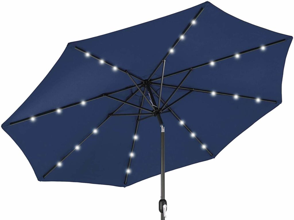 Best Choice Products 10ft Solar Powered Aluminum Polyester LED Lighted Patio Umbrella w/Tilt Adjustment and UV-Resistant Fabric, Navy Blue