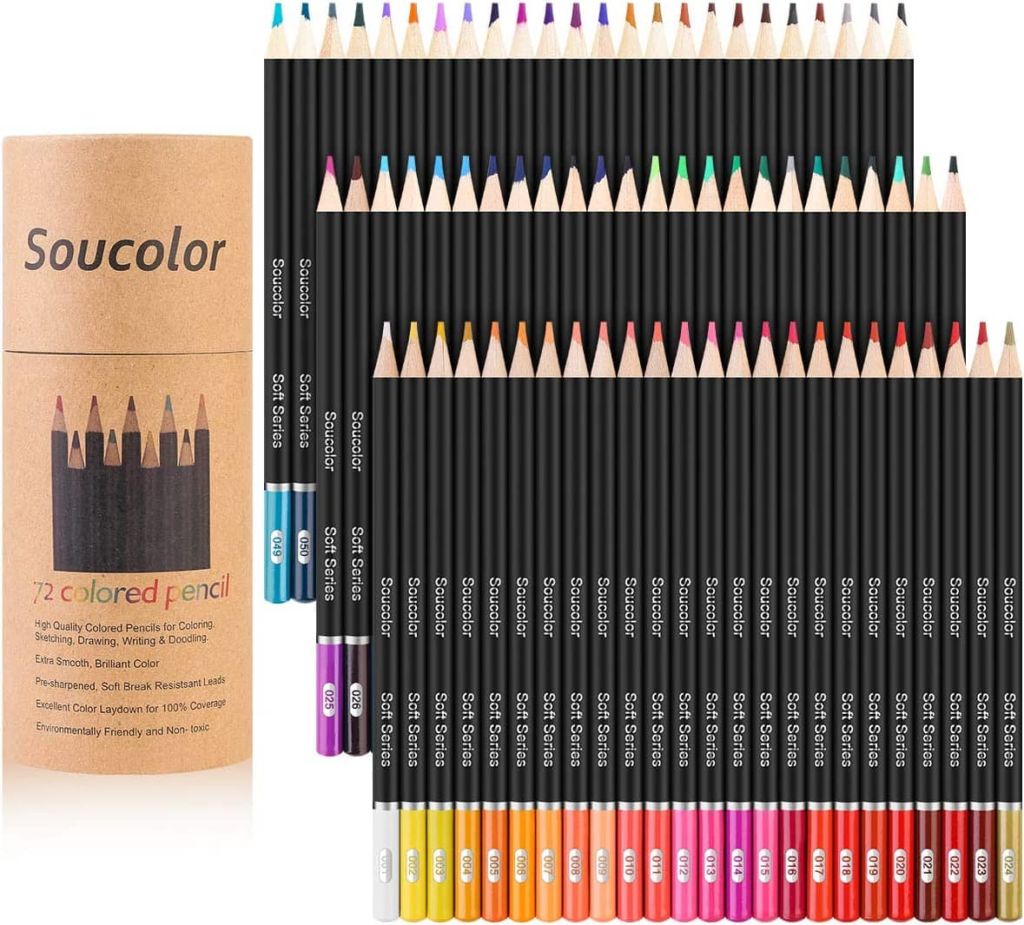 Soucolor 72-Color Colored Pencils for Adult Coloring Books