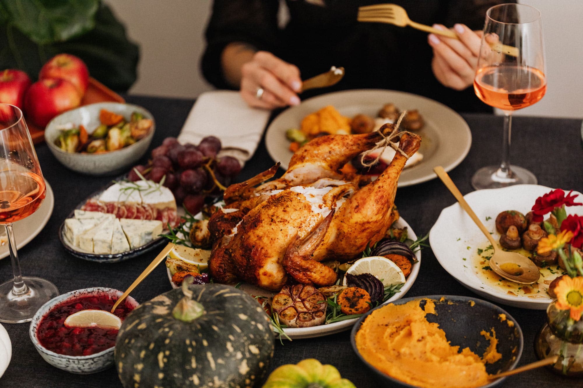 Family eating turkey dinner