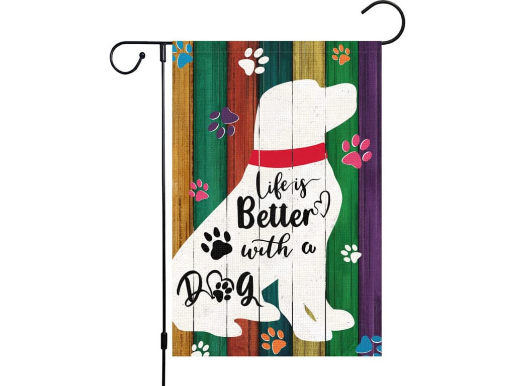Life is Better With A Dog Pet Garden Flag 12 x 18 Double Sided, Burlap Small Dog Paw Farmhouse Garden Yard Flags for Seasonal Outside Outdoor House Decoration
