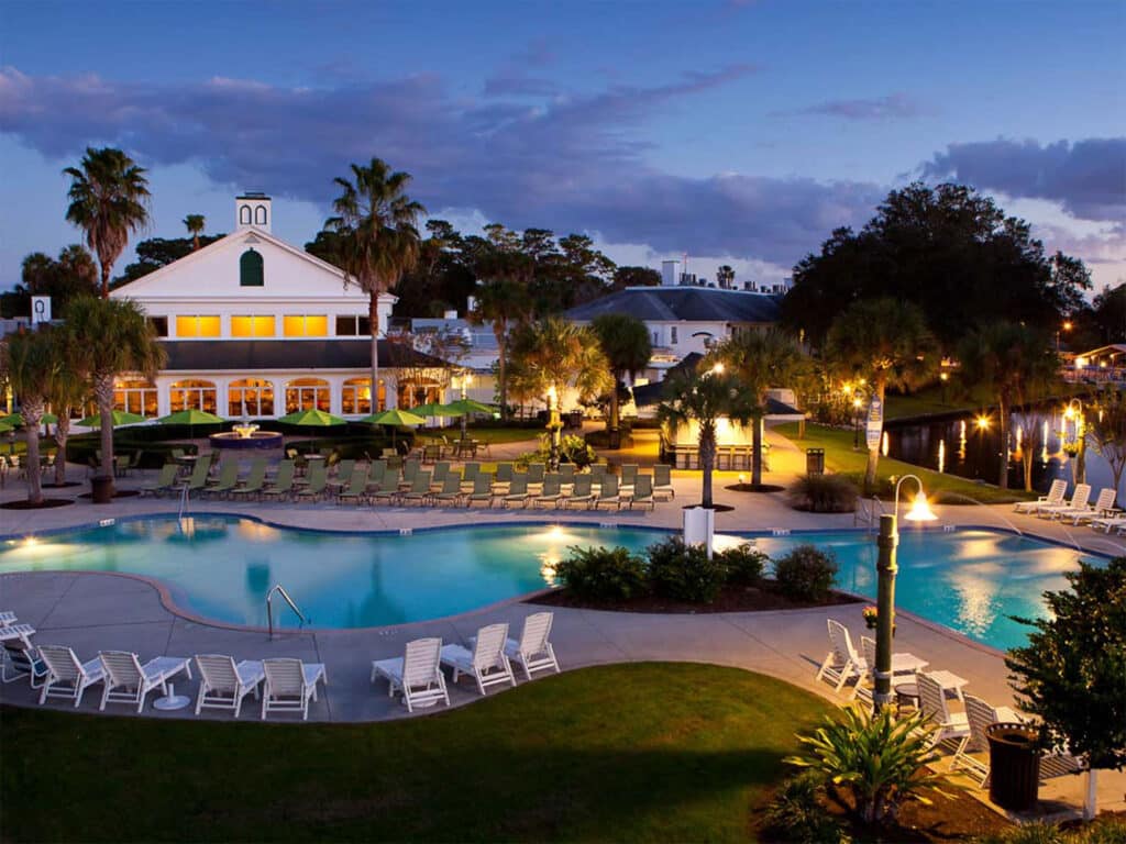 The swimming pool at the Plantation on Crystal River resort in Florida.