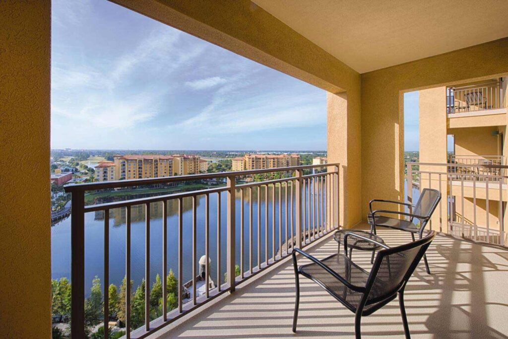 View of a large lake in a condo property complex. The view is from the balcony of a condo.