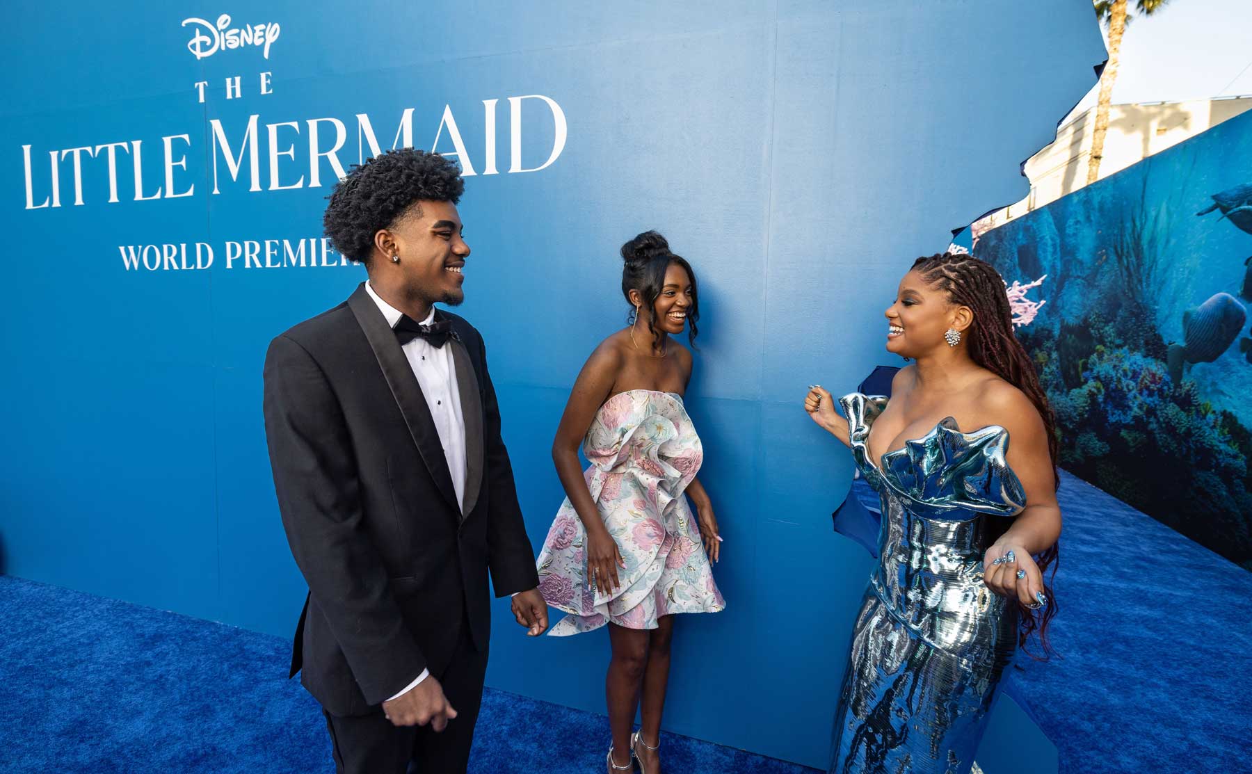 High school students Dylan Jones and Madison Henderson with Halle Bailey.