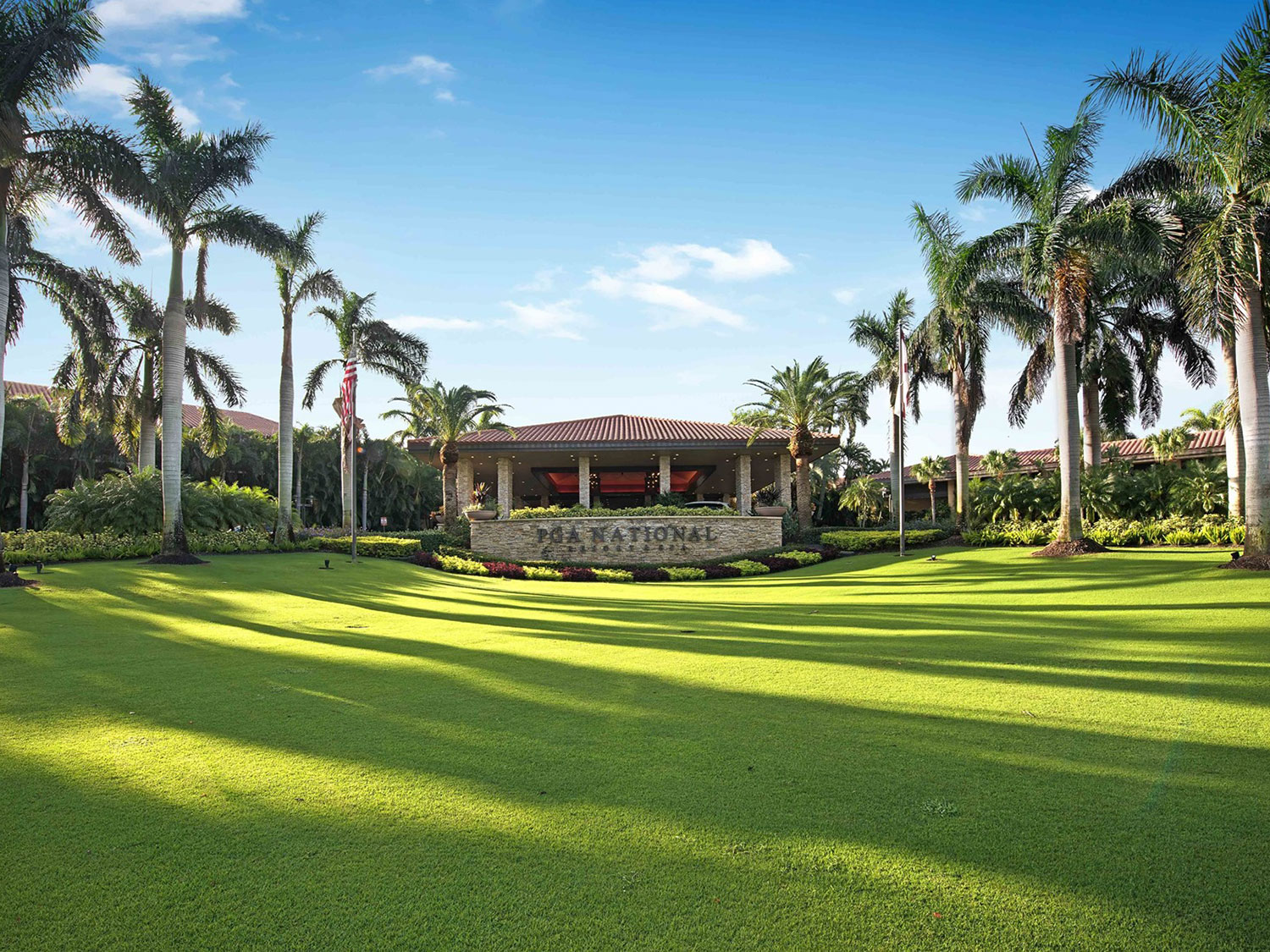 The exterior of the main entrance to the PGA National resort in Palm Beach Gardens, Florida.