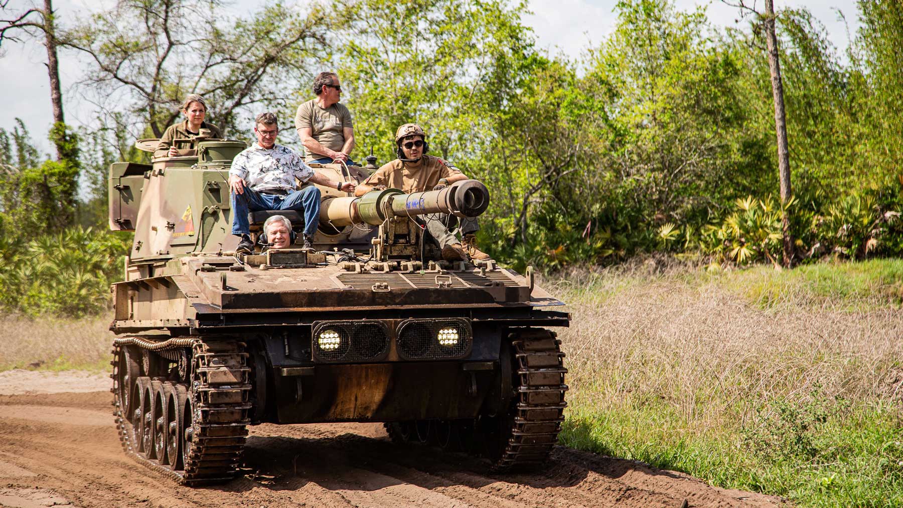 Passengers take a ride at Tank America.