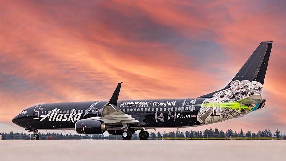 An Alaska Airlines jet on the runway