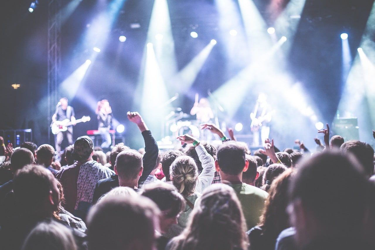 A concert audience in front of a stage