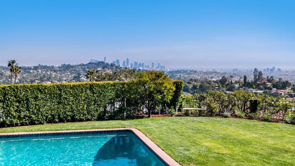 Backyard LA skyline view from the Walt Disney home