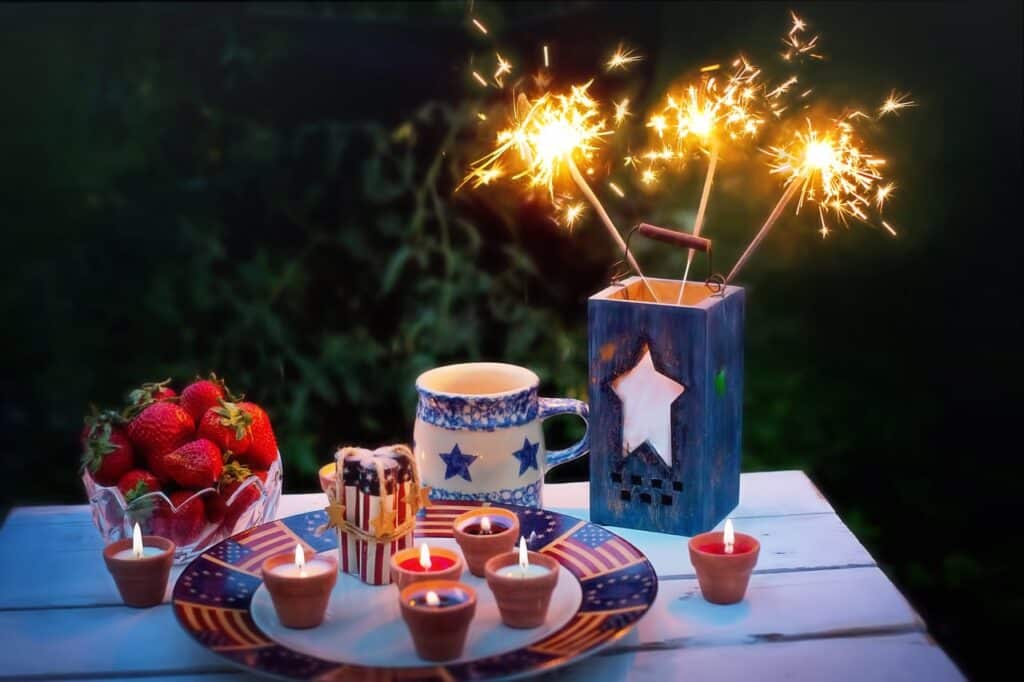 July 4 sparklers on a table