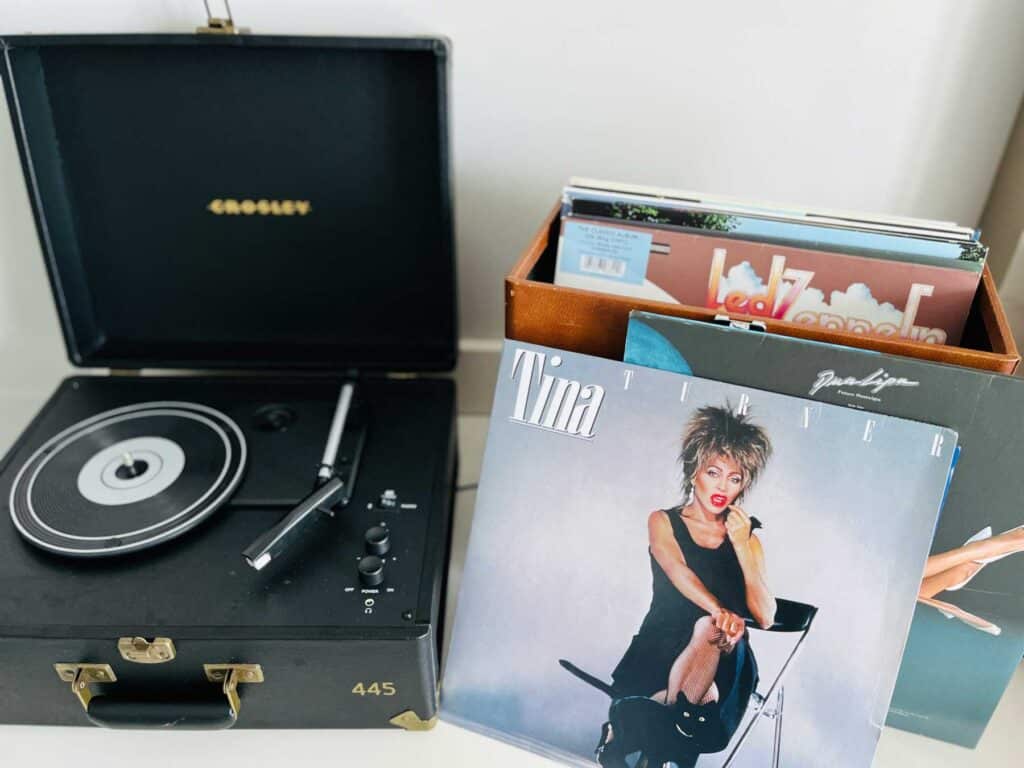 A record player with a Tina Turner album