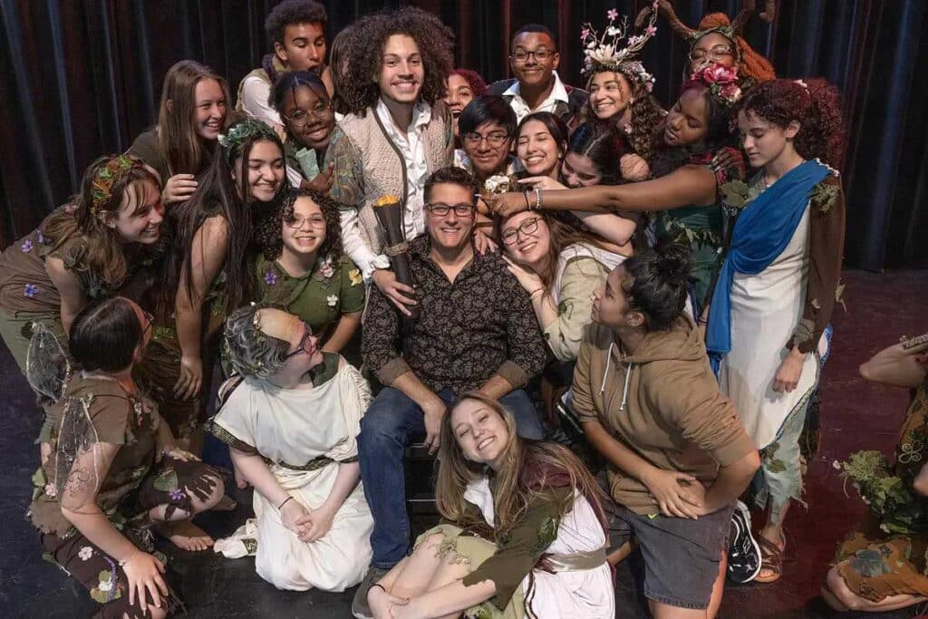 Jason Zembuch Young and his students at South Plantation High School in Plantation.