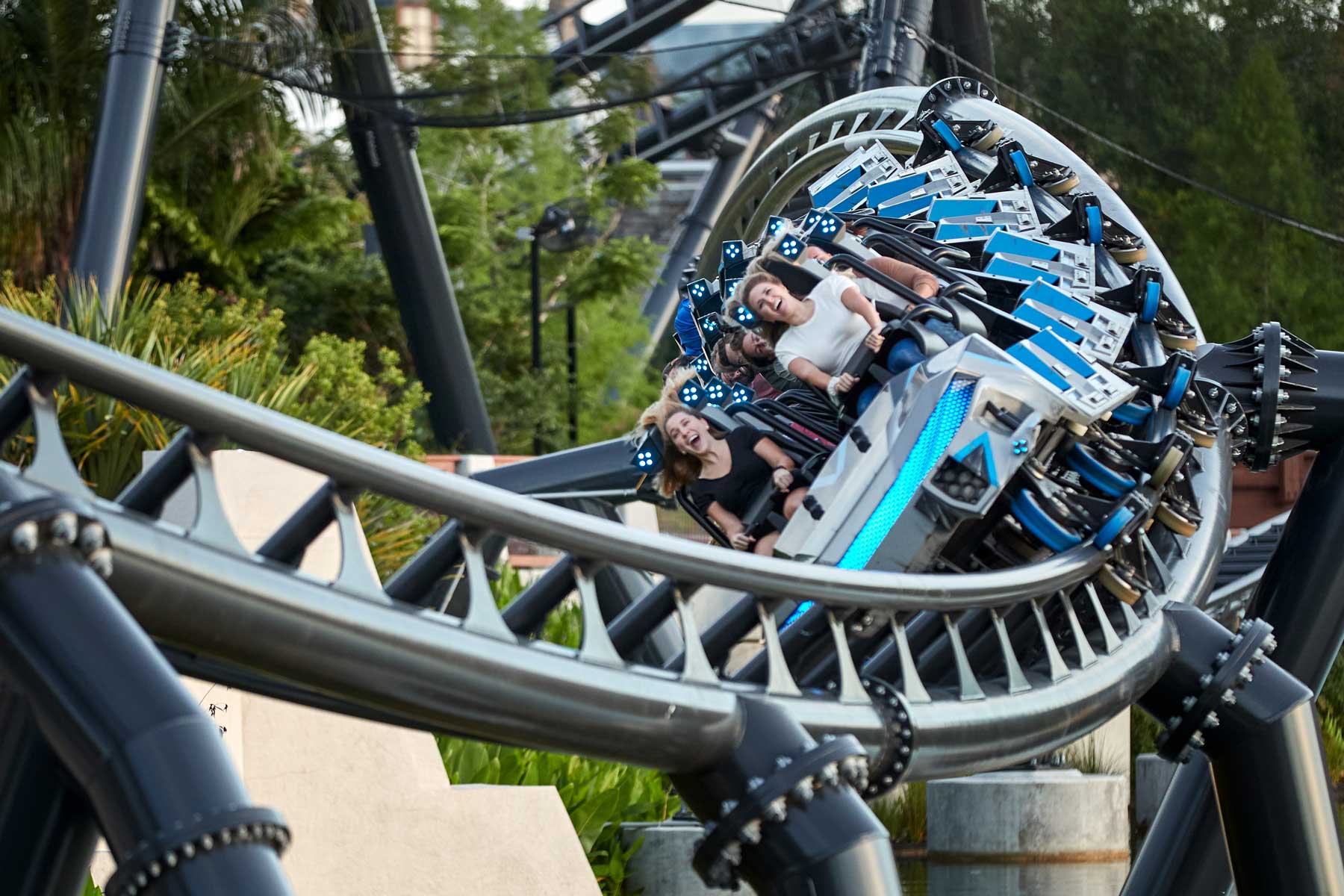 Guests riding a rollercoaster