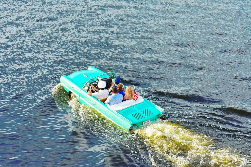 A car that floats on a lake