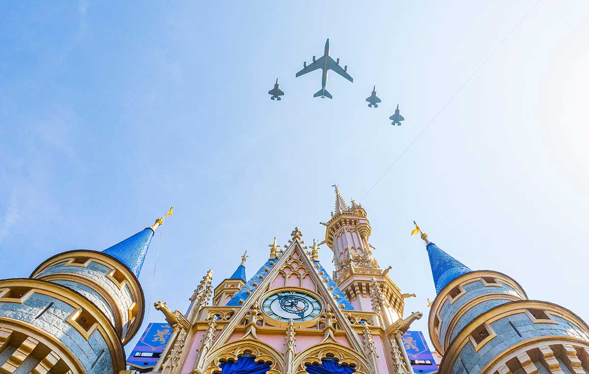 Planes fly over Cinderella’s castle