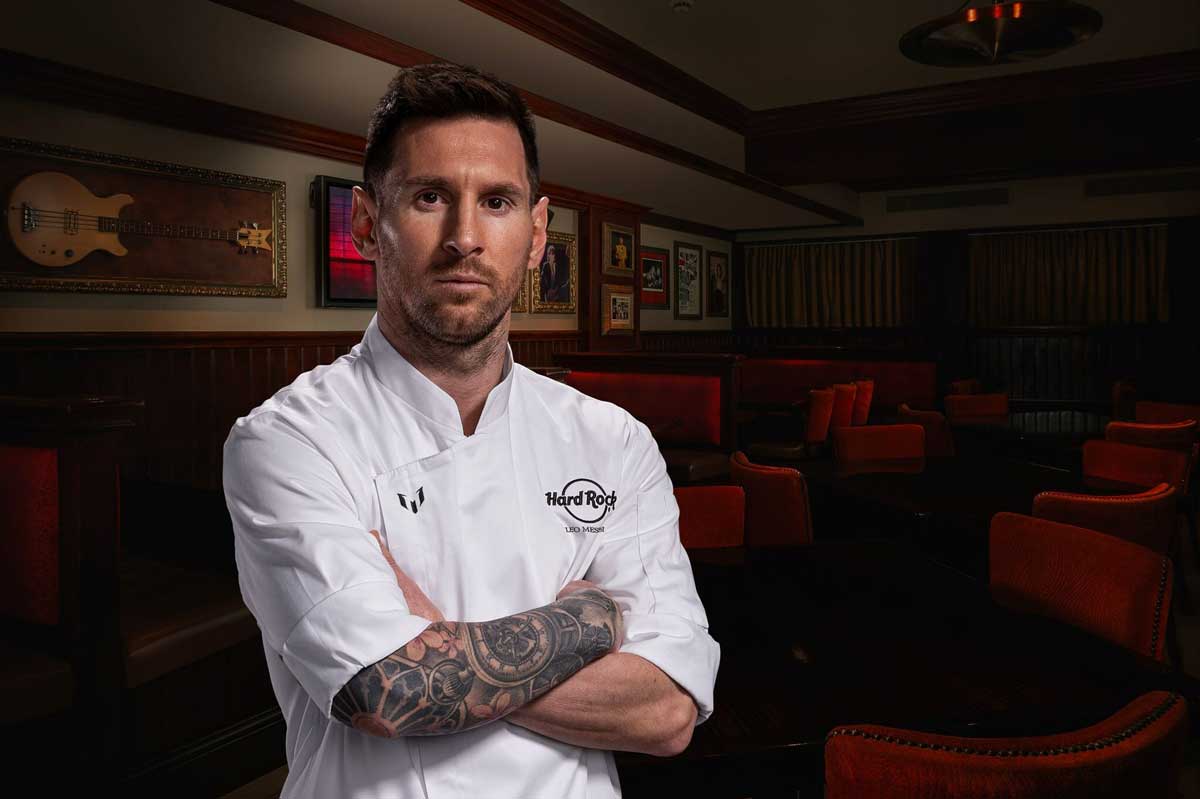 Lionel Messi in a chef’s jacket